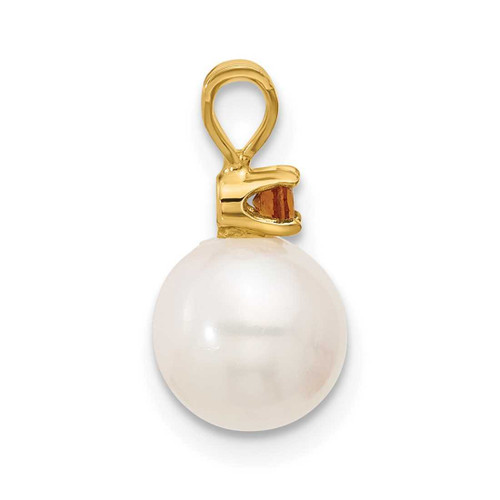 Image of 14K Yellow Gold 7-7.5mm White Round Freshwater Cultured Pearl Citrine Pendants