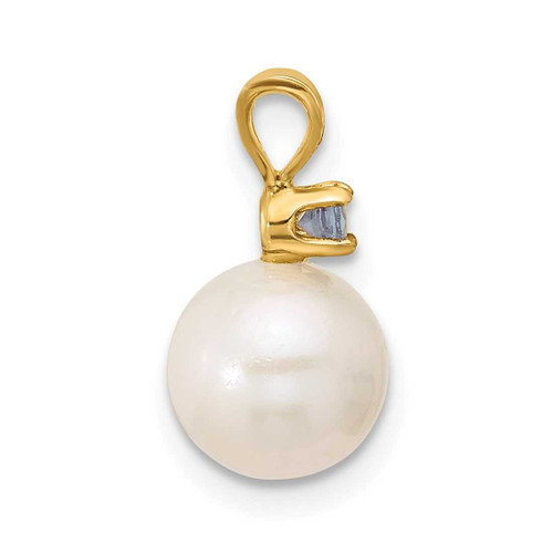 Image of 14K Yellow Gold 7-7.5mm White Round Freshwater Cultured Pearl Tanzanite Pendants