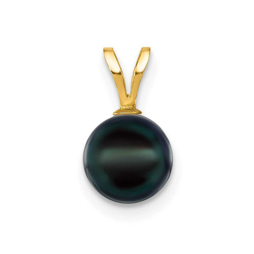 Image of 14K Yellow Gold 7-8mm Black Saltwater Akoya Cultured Pearl Pendant