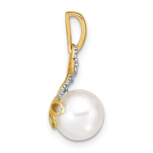 Image of 14K Yellow Gold 7-8mm Freshwater Cultured Pearl and Diamond Pendant