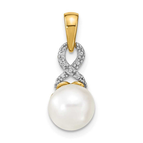 Image of 14K Yellow Gold 7-8mm Freshwater Cultured Pearl and Diamond Pendant