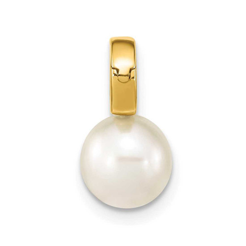 Image of 14K Yellow Gold 7-8mm Round White Freshwater Cultured Pearl Hinged Bail Pendant