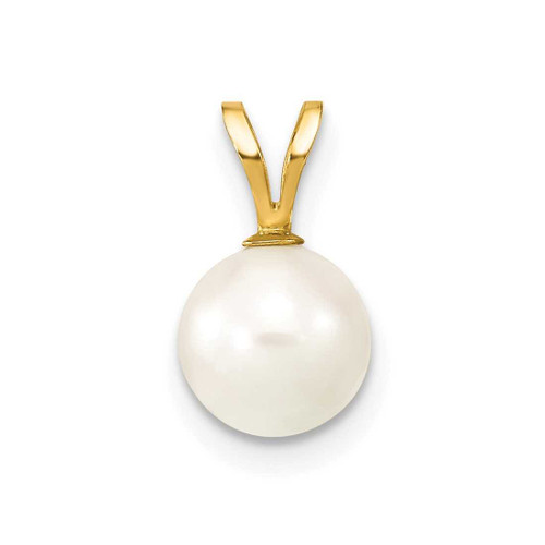 Image of 14K Yellow Gold 7-8mm Round White Saltwater Akoya Cultured Pearl Pendant