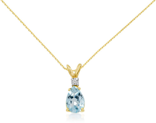 Image of 14K Yellow Gold 7X5 Aquamarine Pear & Diamond Pendant (Chain NOT included)