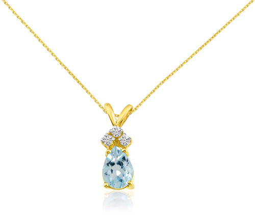 Image of 14K Yellow Gold 7X5 Aquamarine Pear Pendant with Diamonds (Chain NOT included)