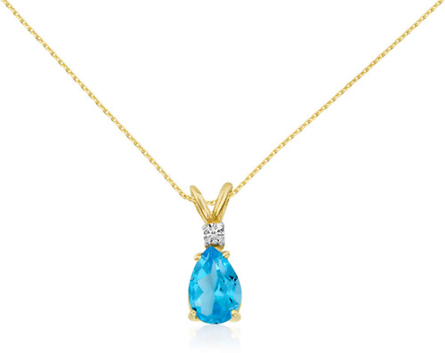 Image of 14K Yellow Gold 7X5 Blue Topaz Pear & Diamond Pendant (Chain NOT included) P8027