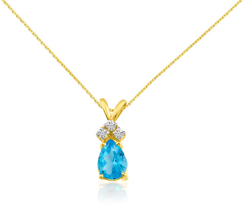 Image of 14K Yellow Gold 7X5 Blue Topaz Pear Pendant with Diamonds (Chain NOT included)