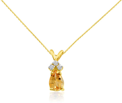 Image of 14K Yellow Gold 7X5 Citrine Pear Pendant with Diamonds (Chain NOT included)