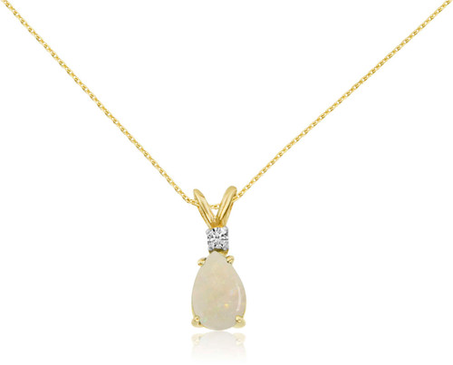 Image of 14K Yellow Gold 7X5 Opal Pear & Diamond Pendant (Chain NOT included)