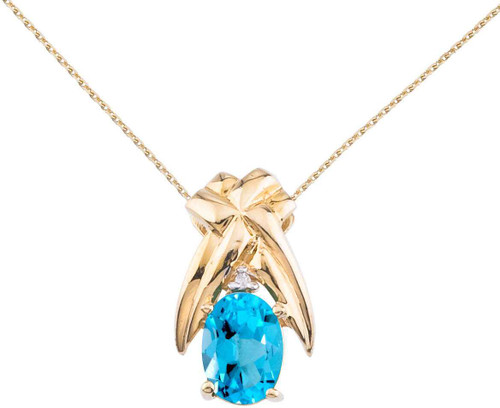 Image of 14K Yellow Gold 7x5mm Blue Topaz & Diamond Oval Pendant (Chain NOT included)