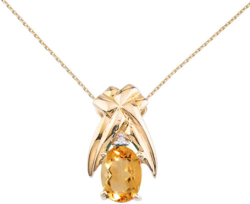 Image of 14K Yellow Gold 7x5mm Citrine & Diamond Oval Shaped Pendant (Chain NOT included)