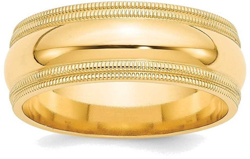 Image of 14K Yellow Gold 8mm Double Milgrain Comfort Fit Band Ring