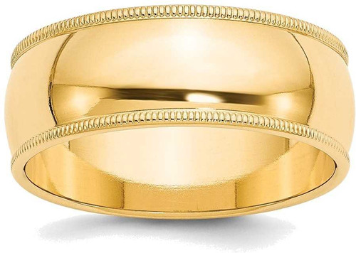 Image of 14K Yellow Gold 8mm Milgrain Half Round Band Ring