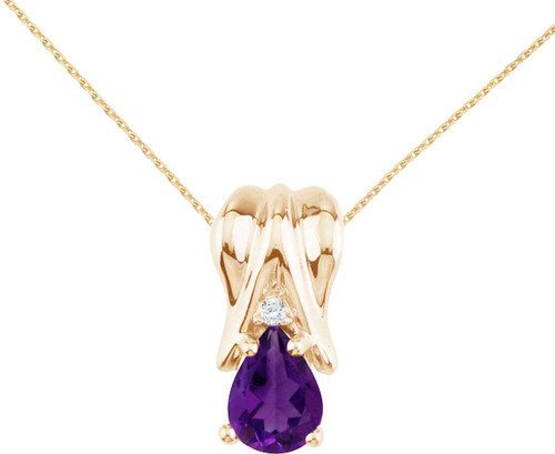 Image of 14K Yellow Gold Amethyst & Diamond Pear-Shaped Pendant (Chain NOT included)