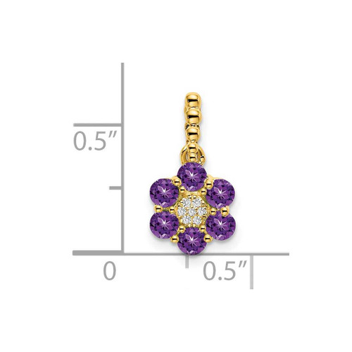 Image of 14k Yellow Gold Amethyst and Diamond Floral Pendant