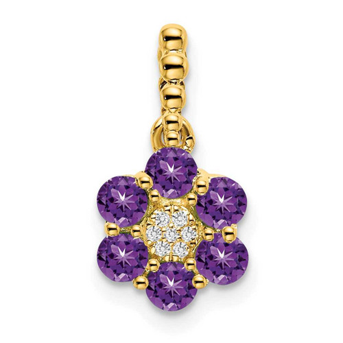 Image of 14k Yellow Gold Amethyst and Diamond Floral Pendant