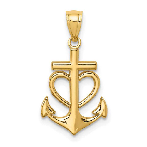 Image of 14K Yellow Gold Anchor with Heart Pendant