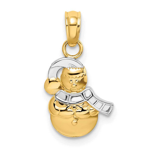 Image of 14K Yellow Gold and Rhodium 2-D Scarf & Hat Snowman Pendant