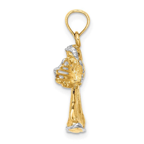 Image of 14K Yellow Gold and Rhodium 3-D Angel Playing Harp Pendant