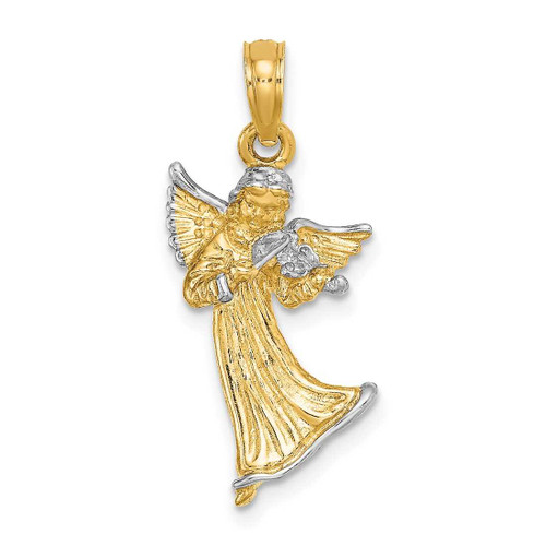 Image of 14K Yellow Gold and Rhodium 3-D Angel Playing Violin Pendant
