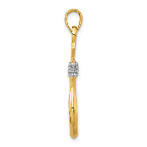 Image of 14K Yellow Gold and Rhodium 3-D Fish Hook with Rope Pendant