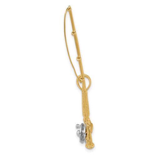 Image of 14K Yellow Gold and Rhodium 3-D Fly Rod Fishing Pole Pendant