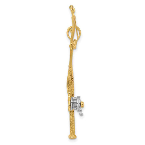 Image of 14K Yellow Gold and Rhodium 3-D Moveable Fishing Pole w/ Reel Pendant