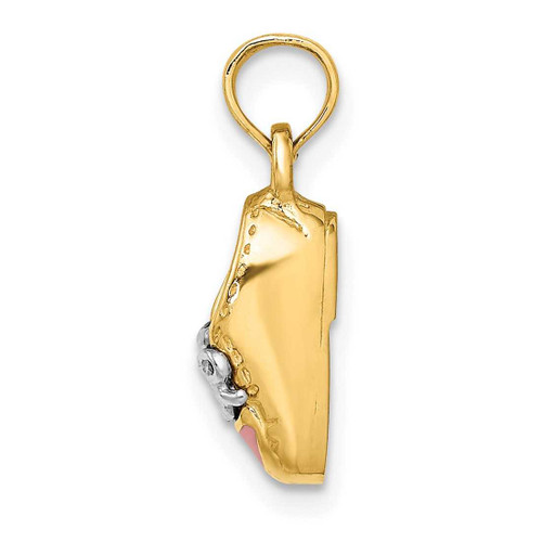 Image of 14K Yellow Gold and Rhodium 3-D Pink Enamel Baby Shoe Pendant