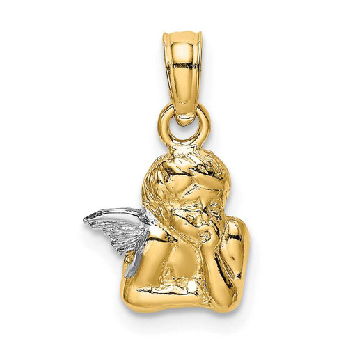 Image of 14K Yellow Gold and Rhodium Angel Resting On Elbow w/ Wing Pendant