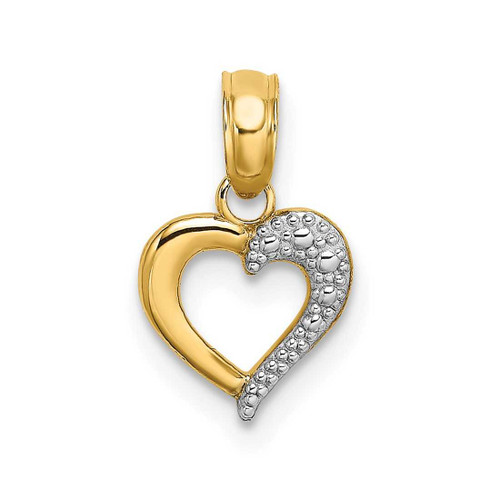 Image of 14K Yellow Gold and Rhodium Beaded & Textured Mini Heart Pendant