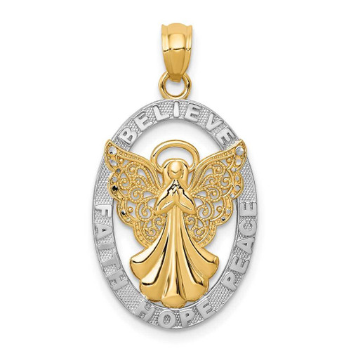 Image of 14K Yellow Gold and Rhodium Believe/Peace/Faith/Hope Angel Pendant