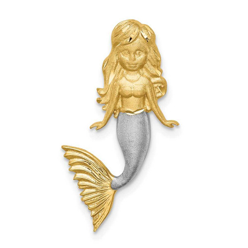 Image of 14K Yellow Gold and Rhodium Brushed & Shiny-Cut Mermaid Slide Pendant
