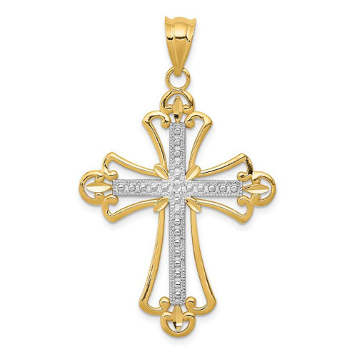Image of 14K Yellow Gold and Rhodium Budded Cross Pendant