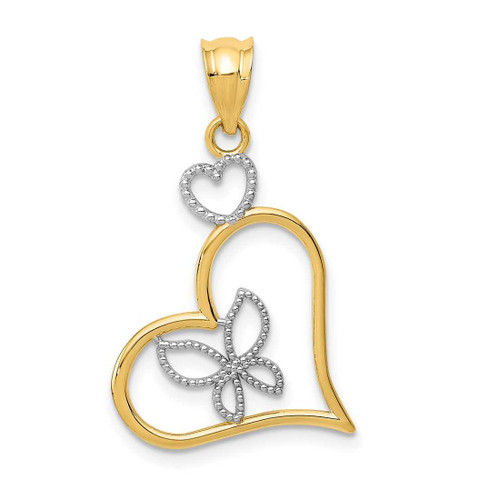 Image of 14K Yellow Gold and Rhodium Butterfly In Heart Pendant