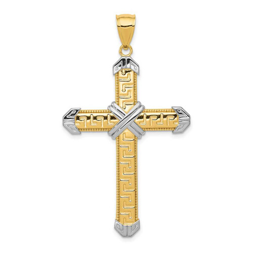 Image of 14K Yellow Gold and Rhodium Cross Pendant D3564
