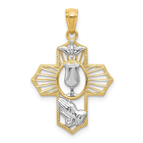 Image of 14K Yellow Gold and Rhodium Cross Pendant D3735