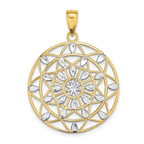 Image of 14K Yellow Gold and Rhodium Cut-Out Stars & Shiny-Cut Leaf Pattern Pendant
