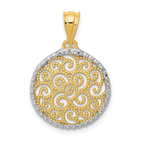 Image of 14K Yellow Gold and Rhodium Filigree Circle Pendant