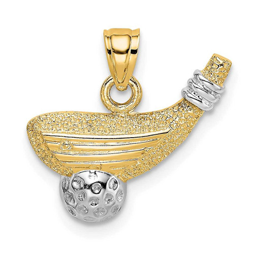 Image of 14K Yellow Gold and Rhodium Golf Club and Ball Pendant