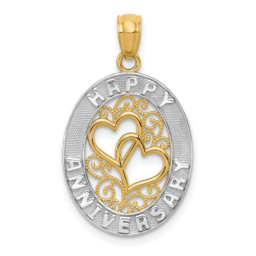 Image of 14K Yellow Gold and Rhodium Happy Anniversary Hearts Pendant