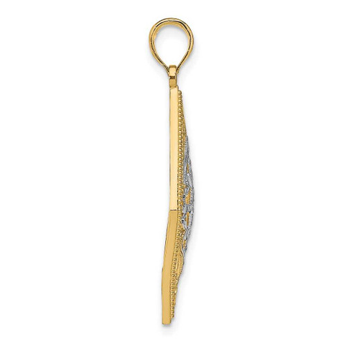 Image of 14K Yellow Gold and Rhodium Kite-Shaped Cut-Out Filigree Pendant