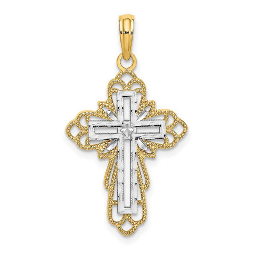 Image of 14K Yellow Gold and Rhodium Lace Trim Cross Pendant
