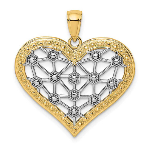 Image of 14K Yellow Gold and Rhodium Lattice Center Heart Pendant