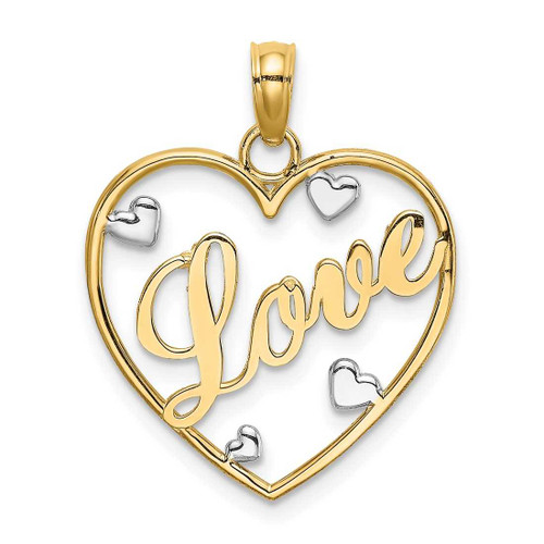 Image of 14K Yellow Gold and Rhodium Love In Heart w/ Heart Accents Pendant