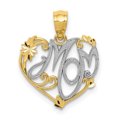 Image of 14K Yellow Gold and Rhodium Mom Heart Pendant