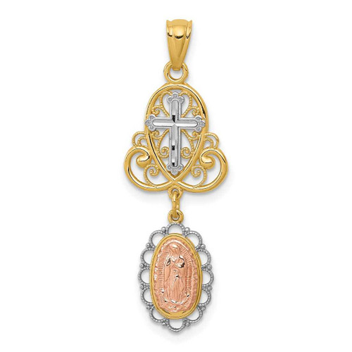 Image of 14K Yellow Gold and Rhodium Our Lady Of Guadalupe Cross Pendant