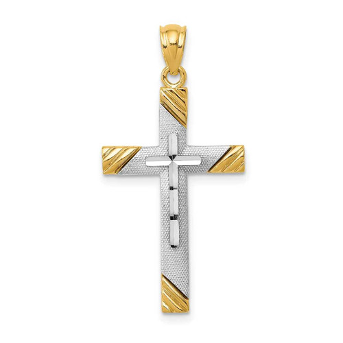 Image of 14K Yellow Gold and Rhodium Plated Cross Pendant