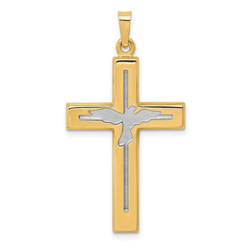 Image of 14K Yellow Gold and Rhodium Polished & Satin Cross w/ Dove Pendant