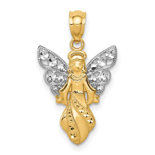 Image of 14K Yellow Gold and Rhodium Polished & Textured Angel Pendant