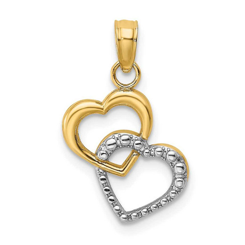 Image of 14K Yellow Gold and Rhodium Polished & Textured Intertwined Hearts Pendant
